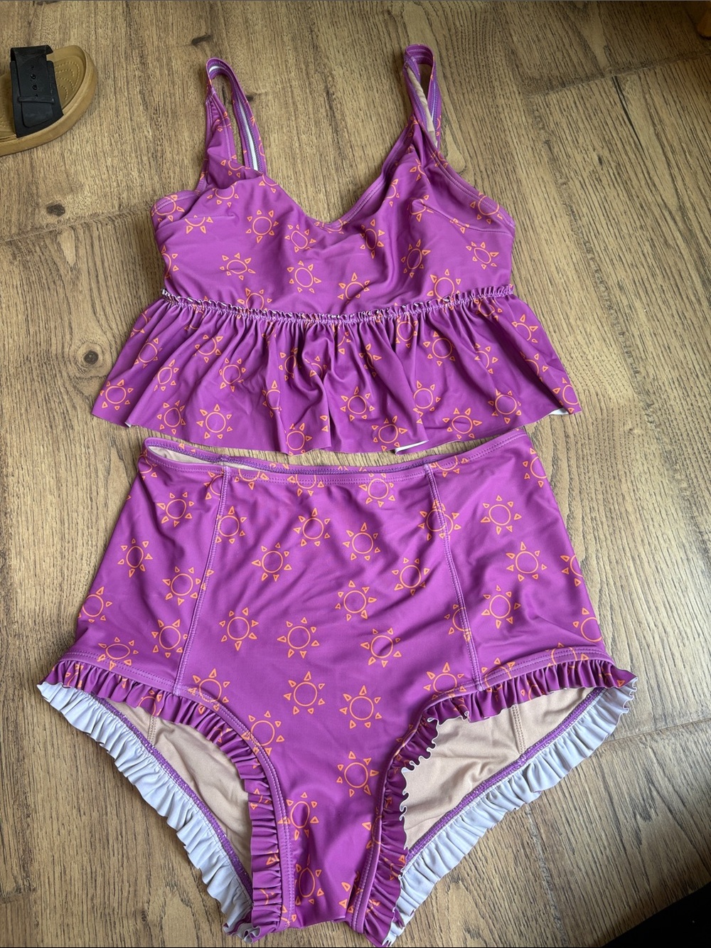 Kortni Jeane Purple & Orange Sun Print Two-Piece Ruffle Bikini